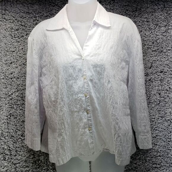 Talbots 3/4 Sleeve Button Down Blouse 98% Stretch Puff Cotton White Womans 12... - Picture 1 of 12